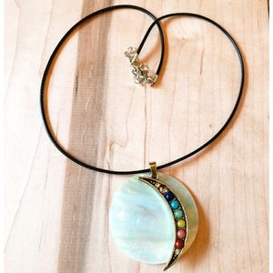 Chakra Moon Natural Shell Pendant Necklace